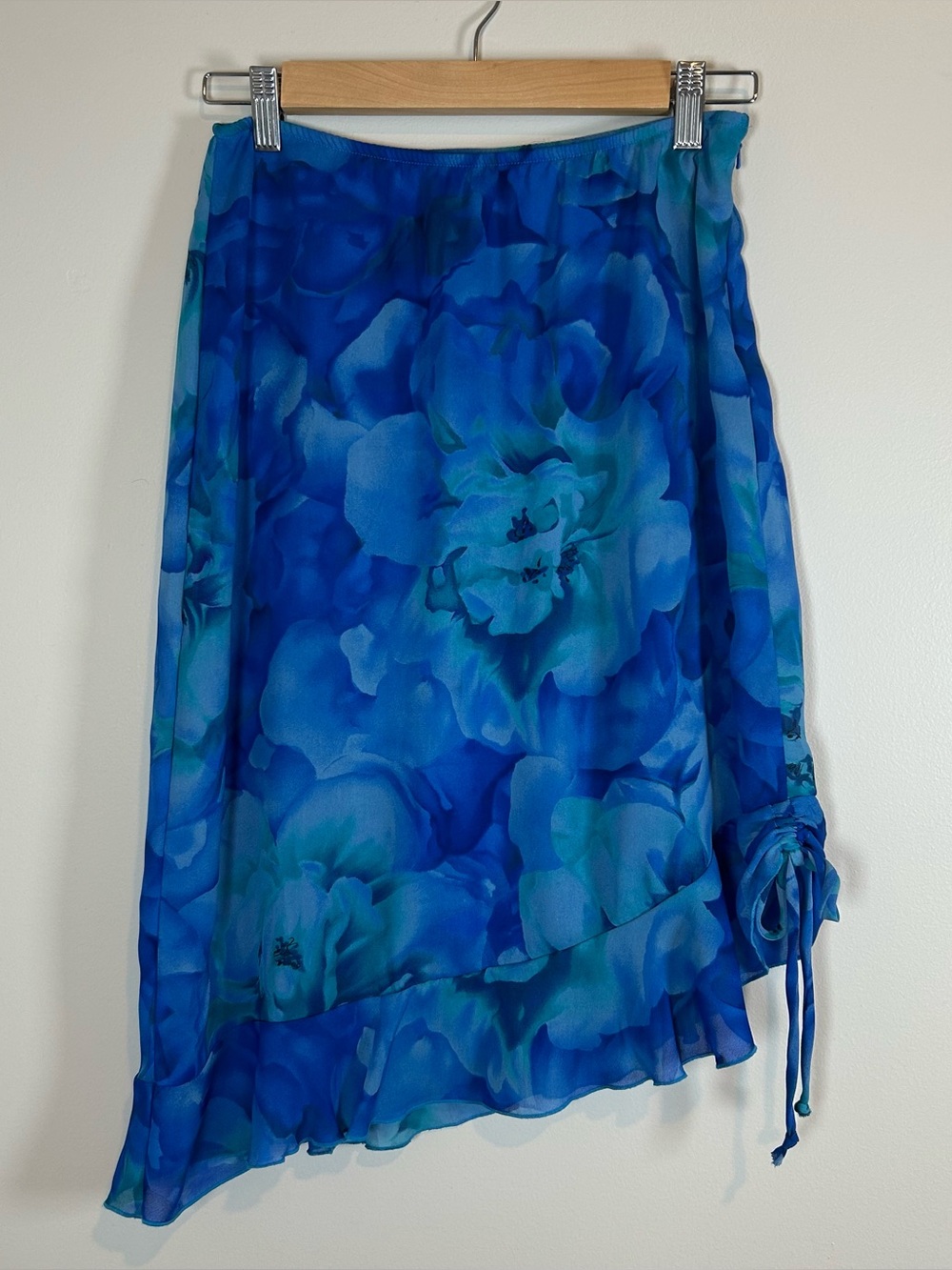 Y2K Blue Floral Medium Knee Length Asymmetrical Summer Fairy Skirt